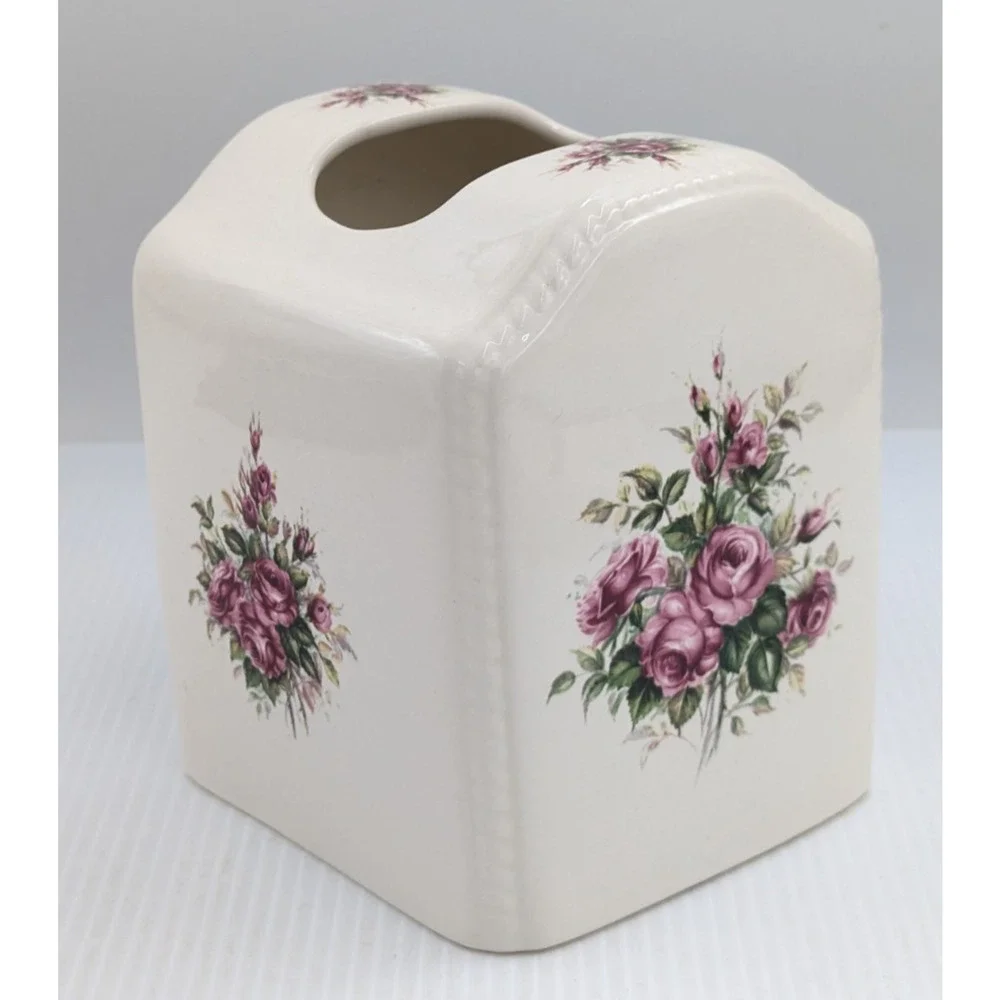 Athena California Pottery Roses Floral Rose Rhapsody Tissue Box Holder Soap Dish